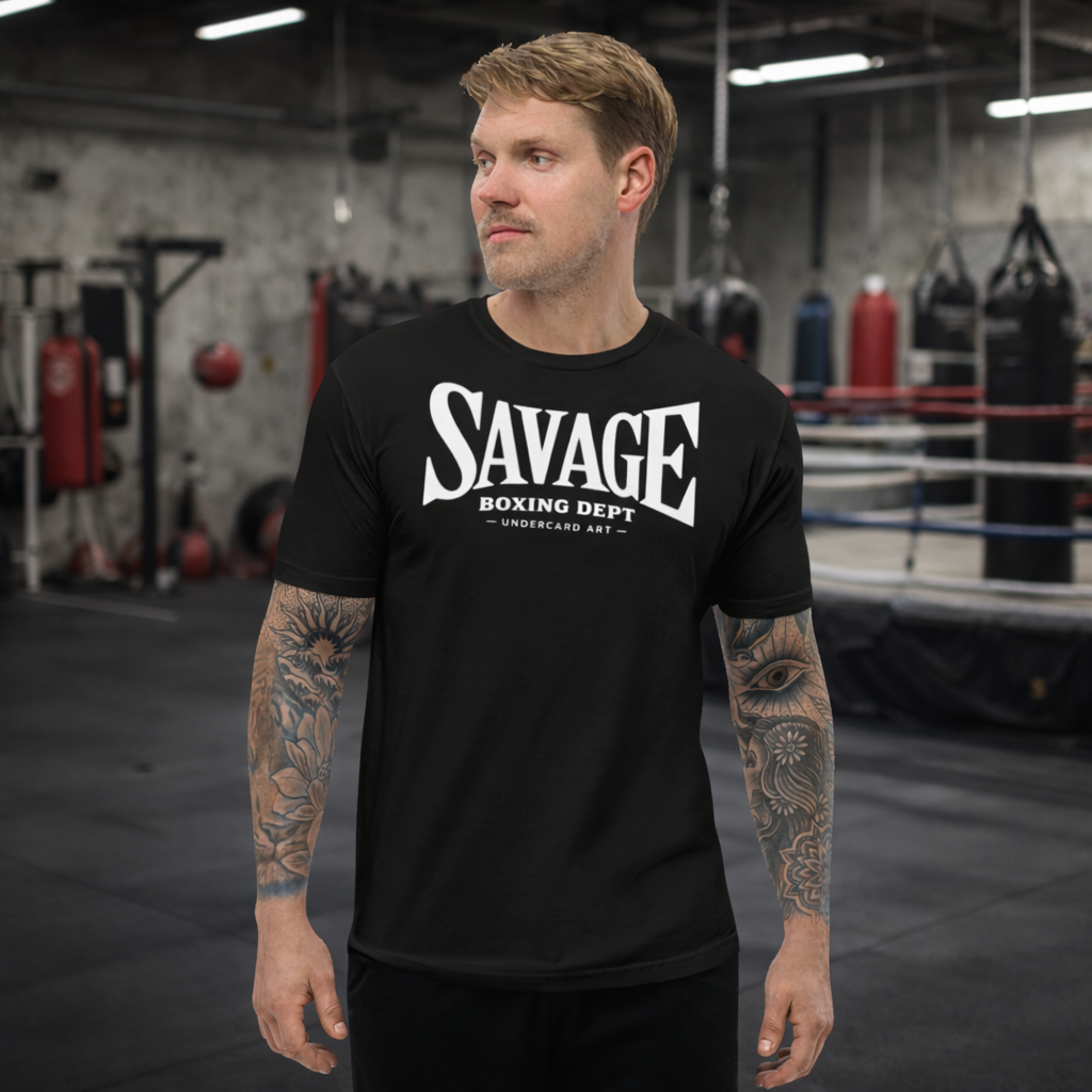 Men’s Fitted Boxing T-Shirt – Savage Boxing Dept Graphic Tee | Undercard Art Combat Sports Apparel