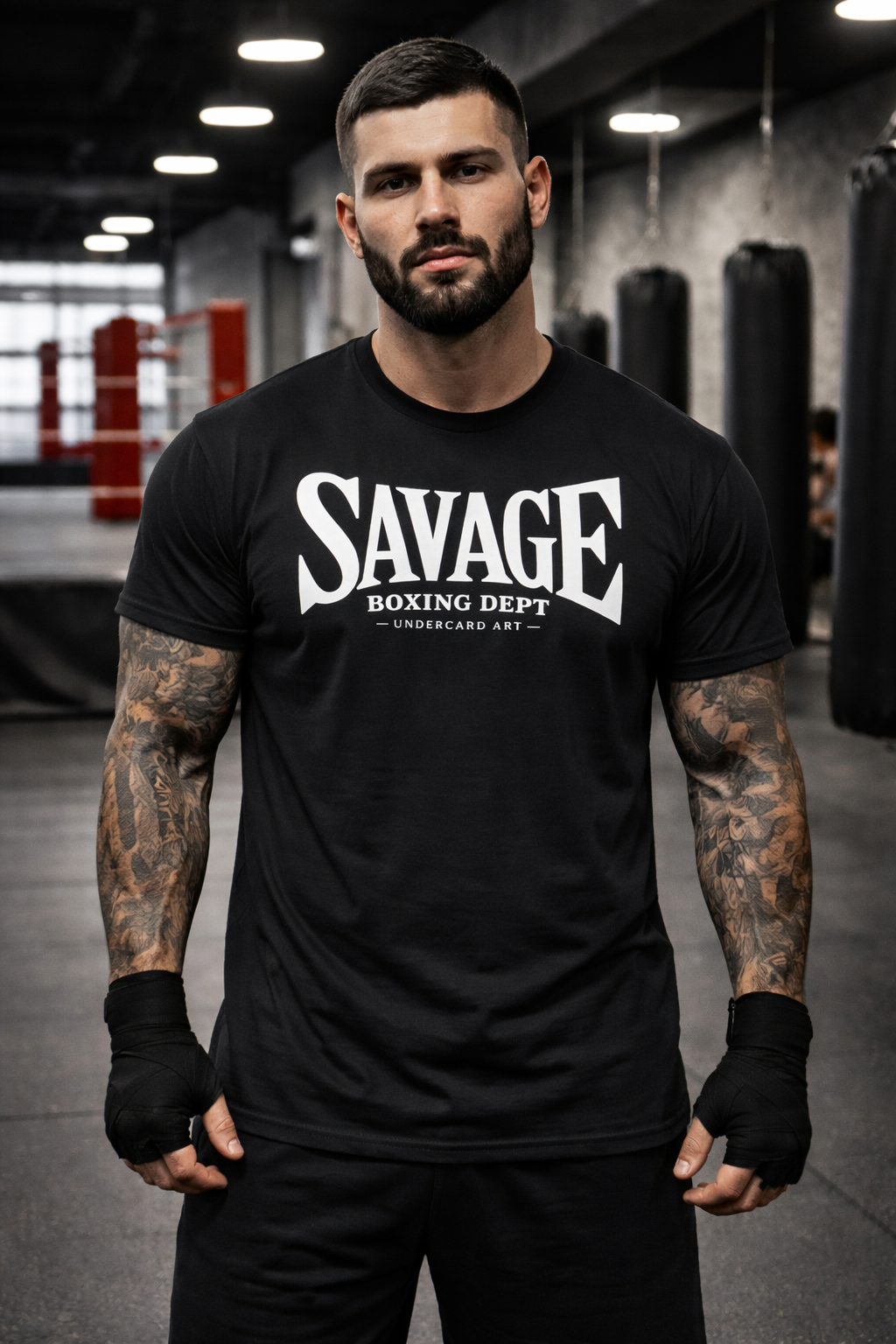 Men’s Fitted Boxing T-Shirt – Savage Boxing Dept Graphic Tee | Undercard Art Combat Sports Apparel