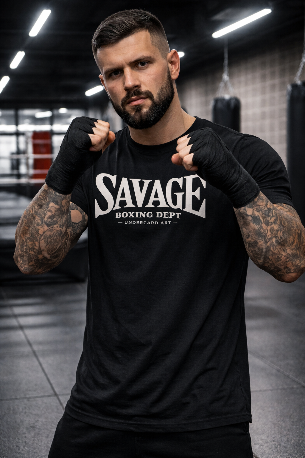 Men’s Fitted Boxing T-Shirt – Savage Boxing Dept Graphic Tee | Undercard Art Combat Sports Apparel