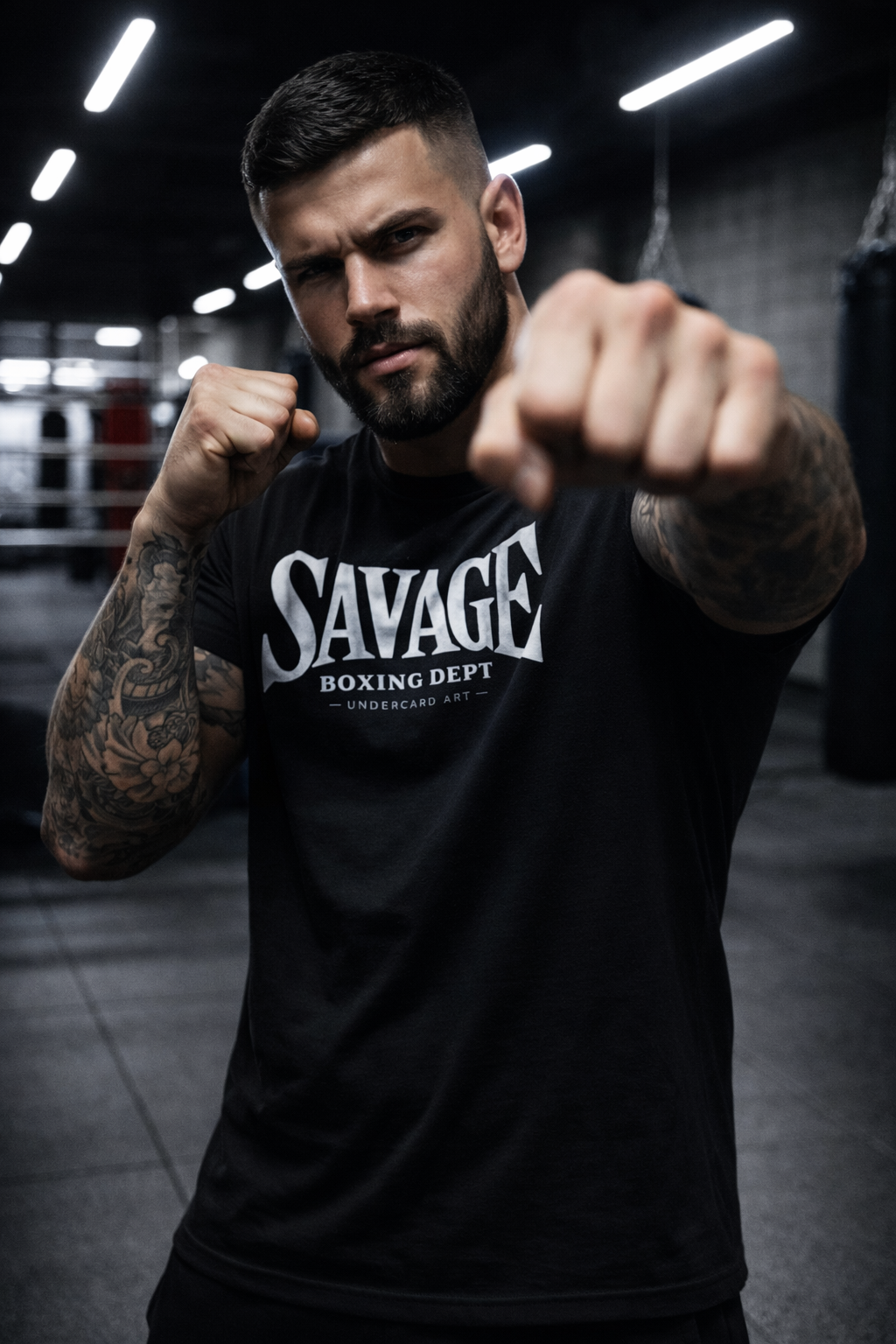 Men’s Fitted Boxing T-Shirt – Savage Boxing Dept Graphic Tee | Undercard Art Combat Sports Apparel