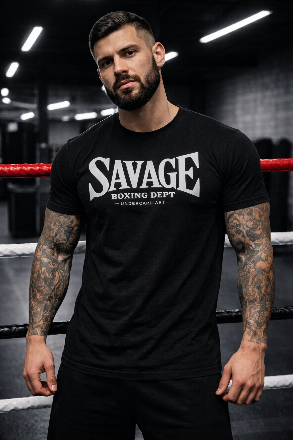 Men’s Fitted Boxing T-Shirt – Savage Boxing Dept Graphic Tee | Undercard Art Combat Sports Apparel