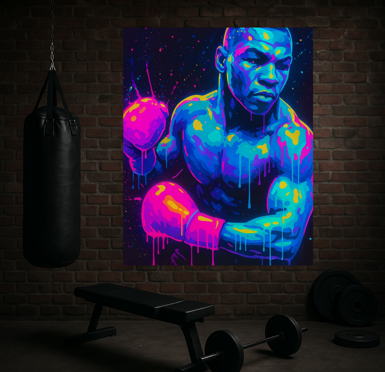 Neon Boxing Art Print, Retro Miami Fighter, Drip Paint Decor