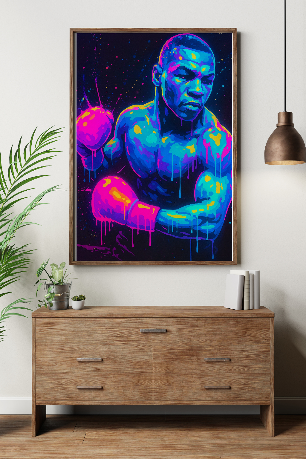 Neon Boxing Art Print, Retro Miami Fighter, Drip Paint Decor