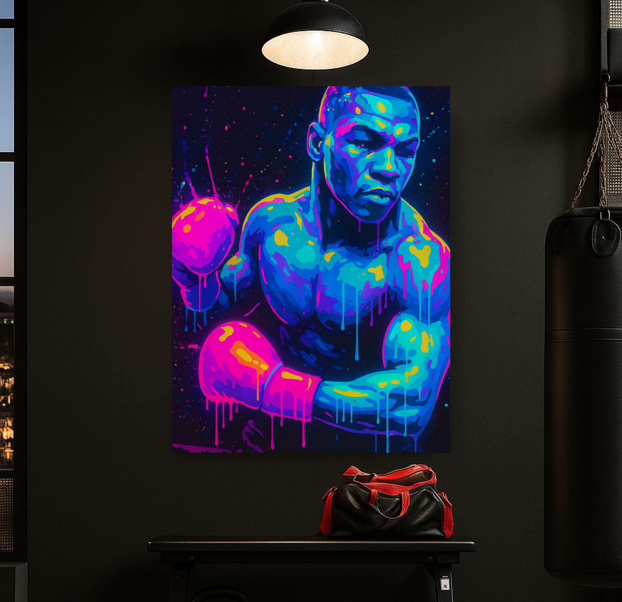 Neon Boxing Art Print, Retro Miami Fighter, Drip Paint Decor