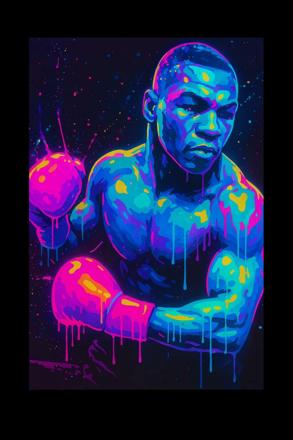 Neon Boxing Art Print, Retro Miami Fighter, Drip Paint Decor
