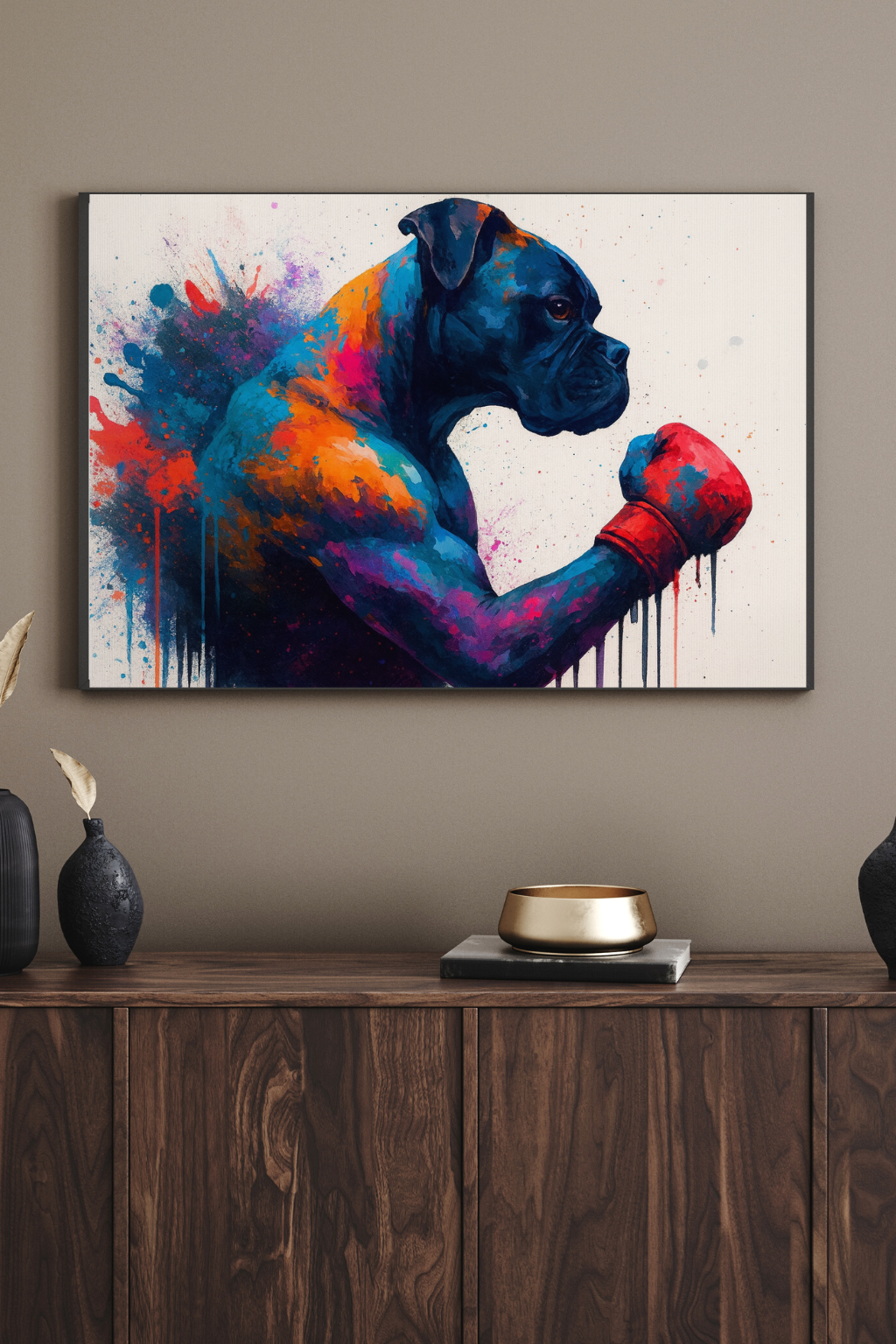 Boxing Boxer Dog Wall Art | Colorful Splatter Animal Print | Boxing Glove Dog Poster