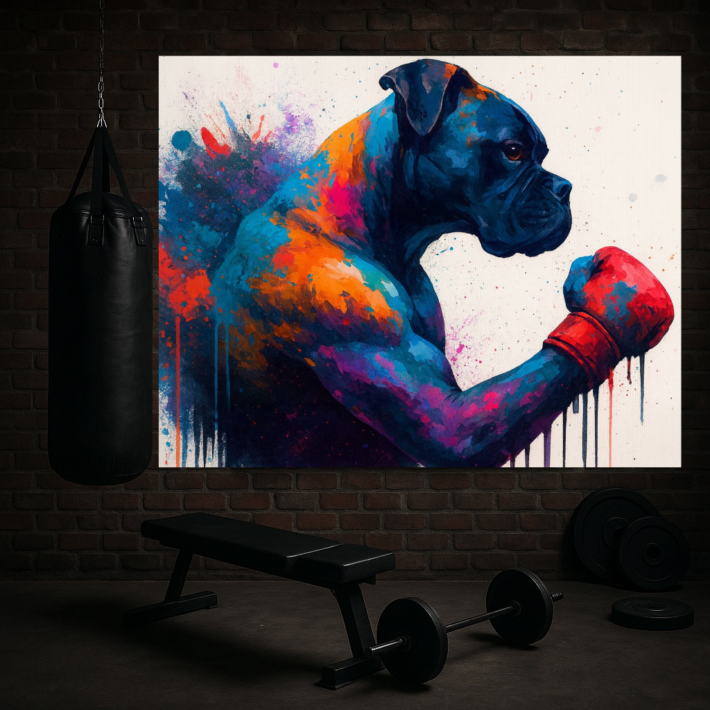 Boxing Boxer Dog Wall Art | Colorful Splatter Animal Print | Boxing Glove Dog Poster