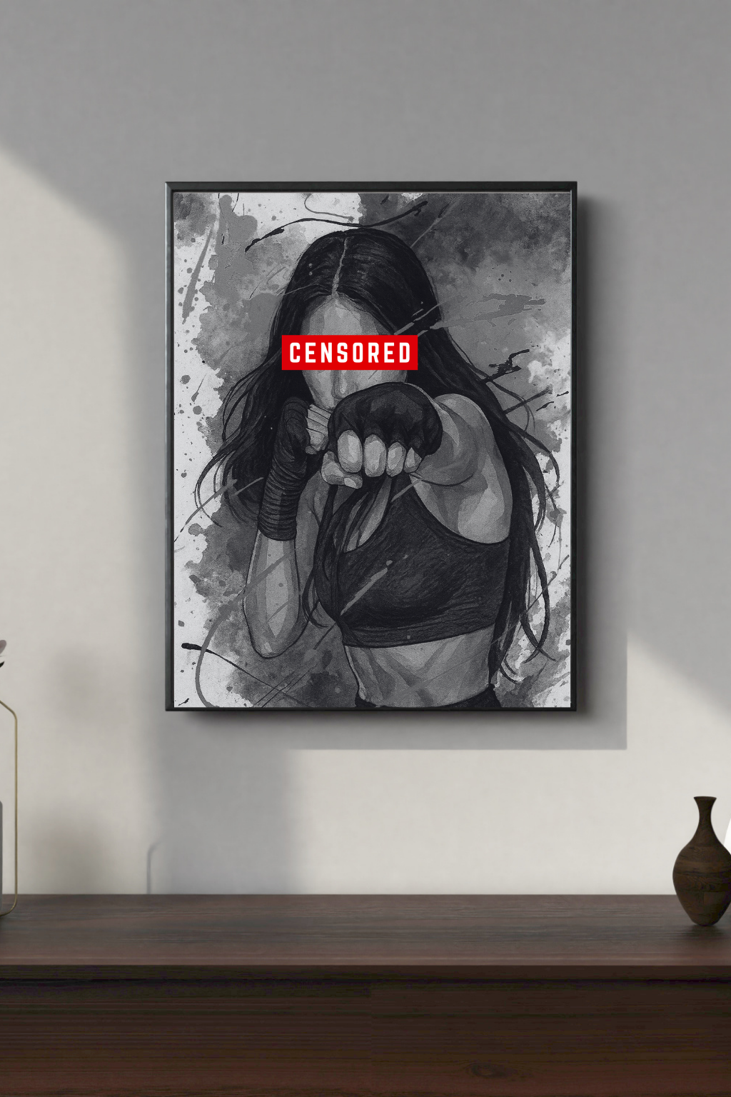 Female Boxer Print | Gritty MMA Wall Art | Censored | Women's Gym Art