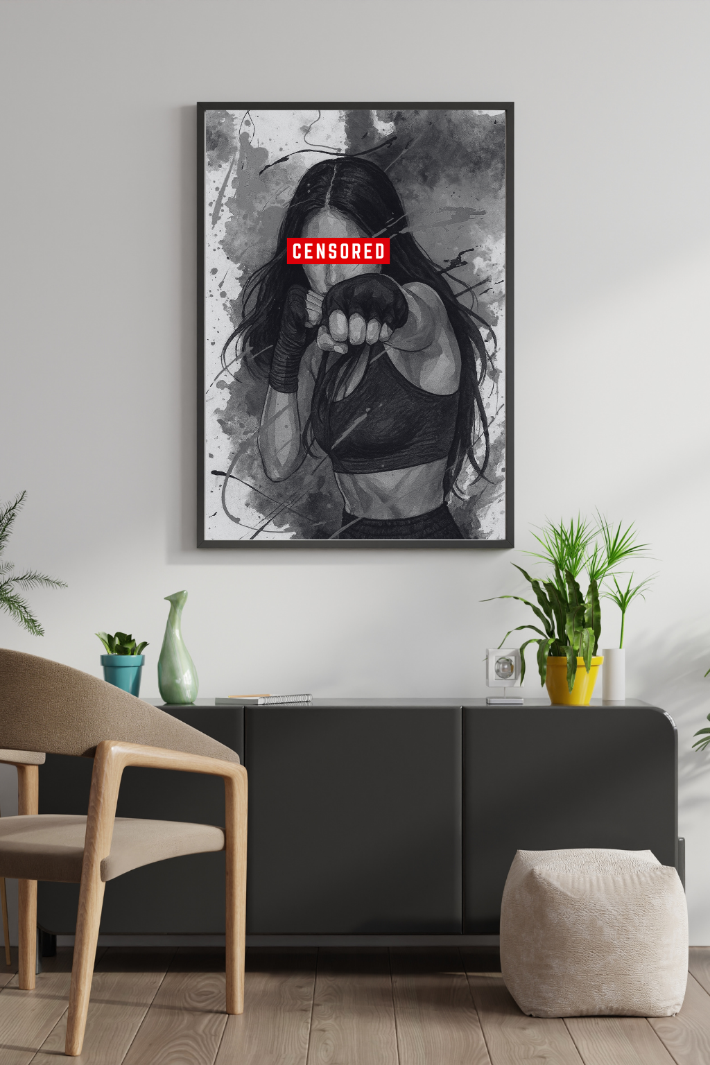 Female Boxer Print | Gritty MMA Wall Art | Censored | Women's Gym Art