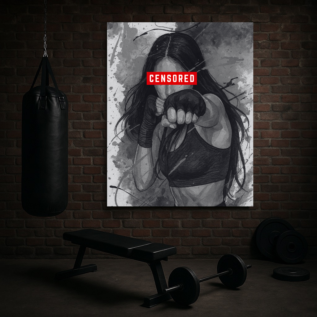 Female Boxer Print | Gritty MMA Wall Art | Censored | Women's Gym Art