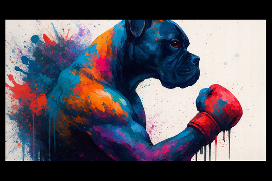 Boxing Boxer Dog Wall Art | Colorful Splatter Animal Print | Boxing Glove Dog Poster