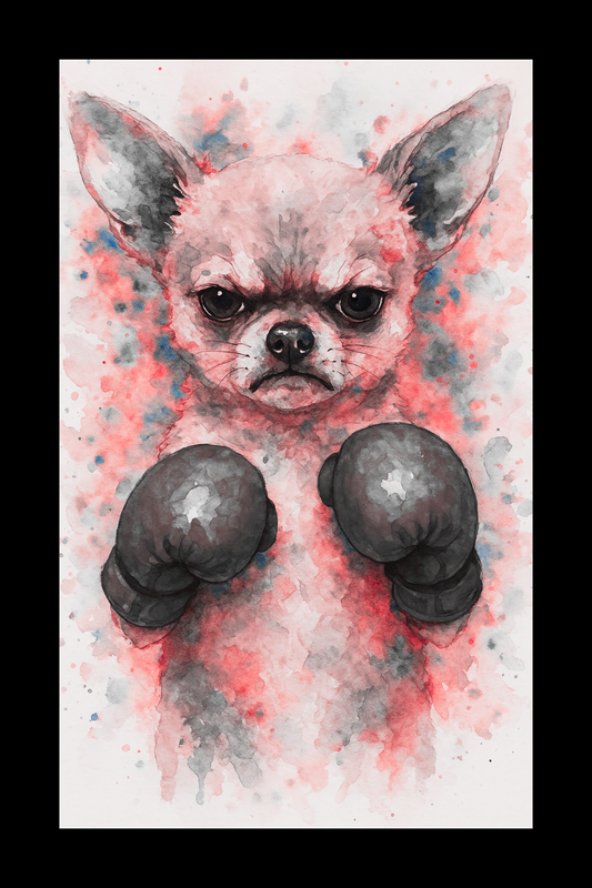 Watercolor Chihuahua Boxer Art | Cute Angry Dog Poster | Colorful Pet Decor