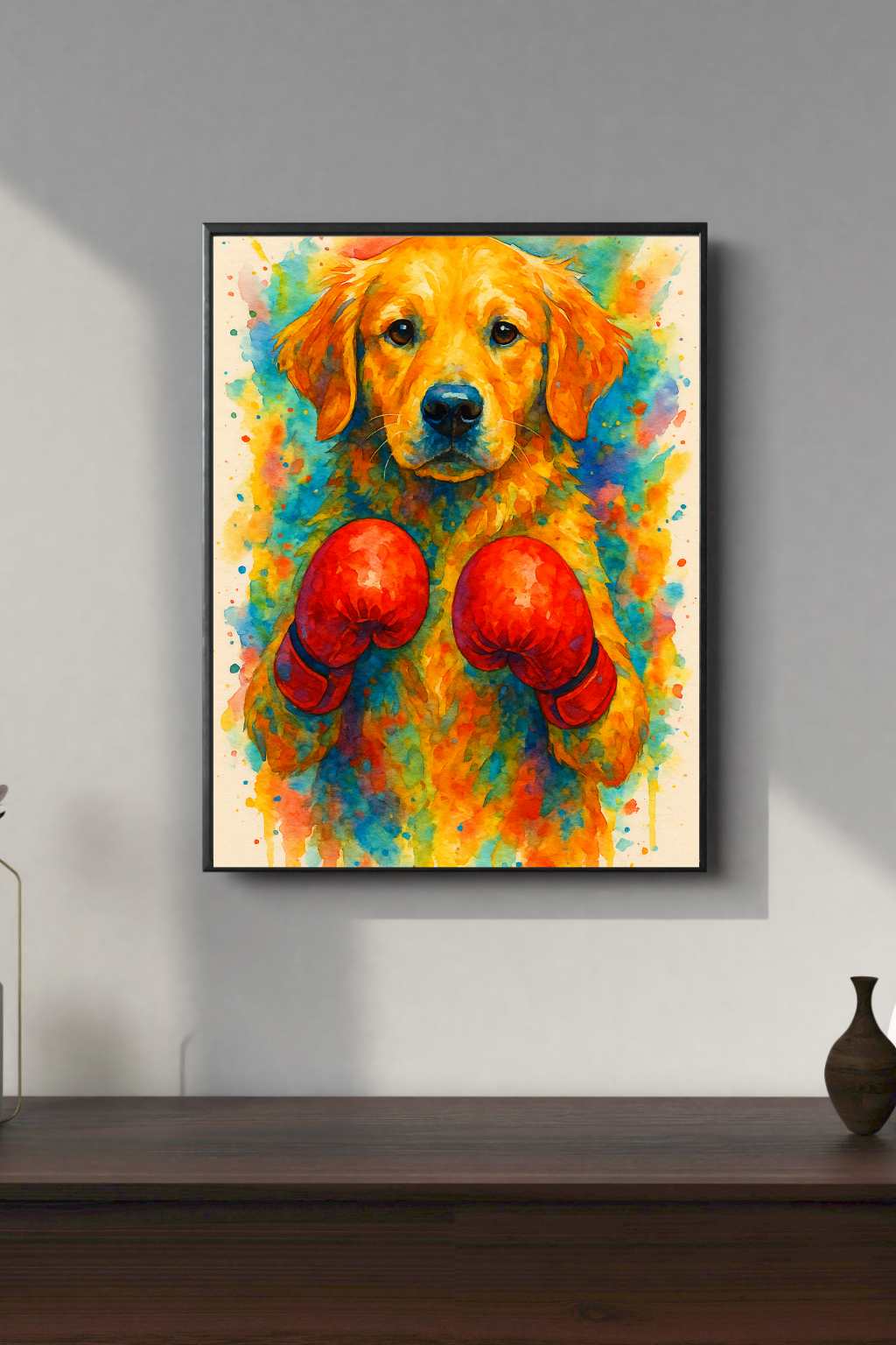 Golden Boy | Golden Retriever Boxing Poster | Watercolor Dog Wall Art
