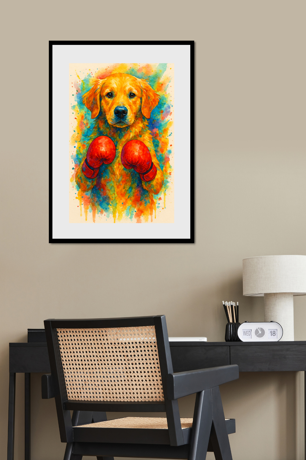 Golden Boy | Golden Retriever Boxing Poster | Watercolor Dog Wall Art