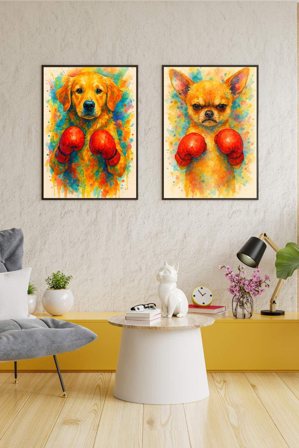 Golden Boy | Golden Retriever Boxing Poster | Watercolor Dog Wall Art