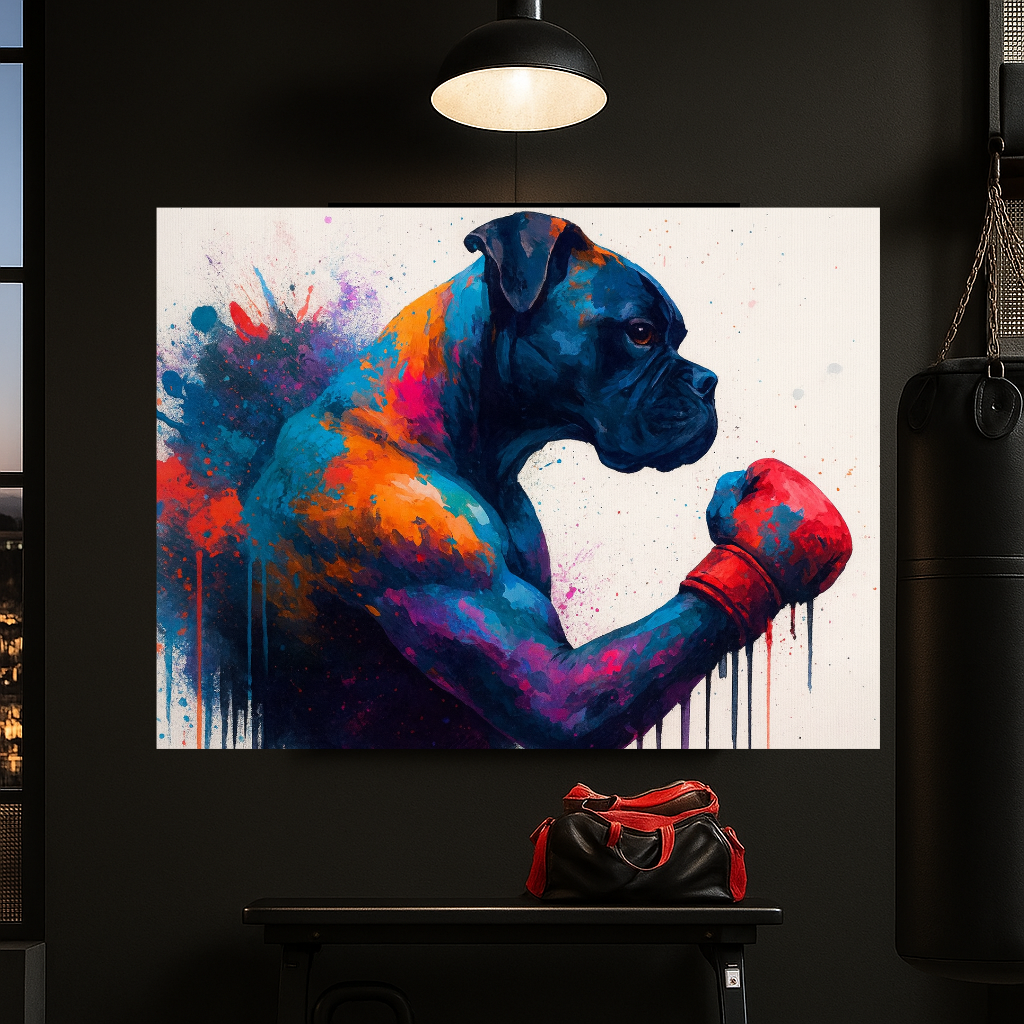 Boxing Boxer Dog Wall Art | Colorful Splatter Animal Print | Boxing Glove Dog Poster