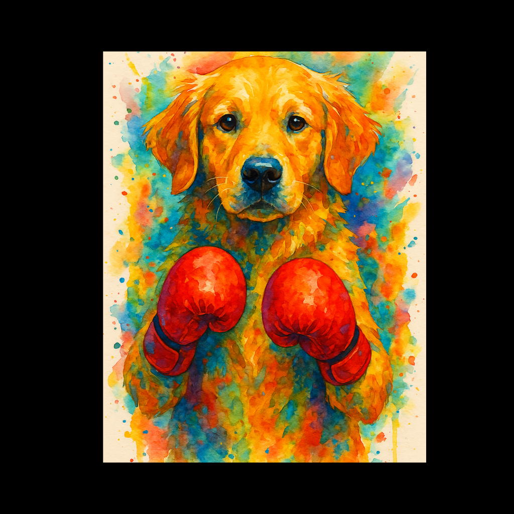 Golden Boy | Golden Retriever Boxing Poster | Watercolor Dog Wall Art