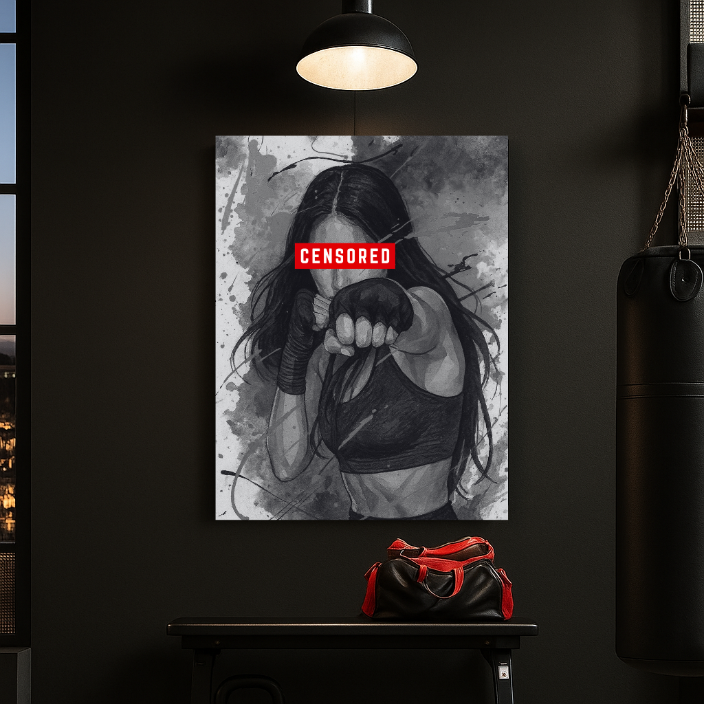 Female Boxer Print | Gritty MMA Wall Art | Censored | Women's Gym Art