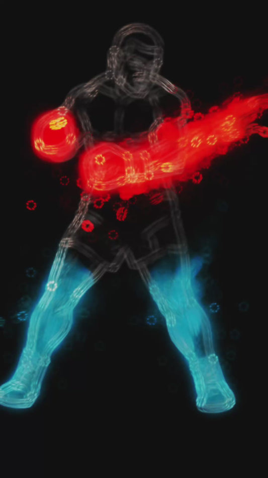 Electric Fighter Neon Boxing Poster | Red & Blue Glow Fighter Wall Art | Modern Fight Sports Decor | Motivational Boxing Print for Gym or Man Cave